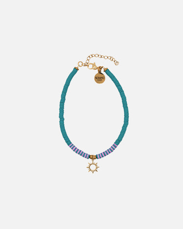 pulsera tobillera verde agua y lila