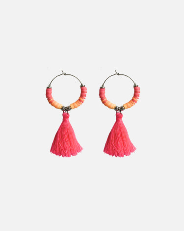 pendientes con borla rosa