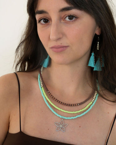 Collar Azul, Verde y Marrón de Cuentas Heishi