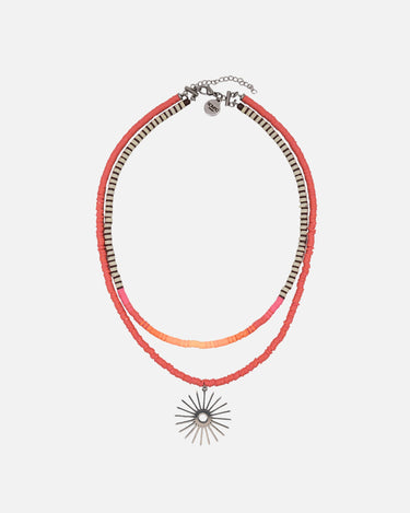 Collar doble en color salmón de cuentas heishi