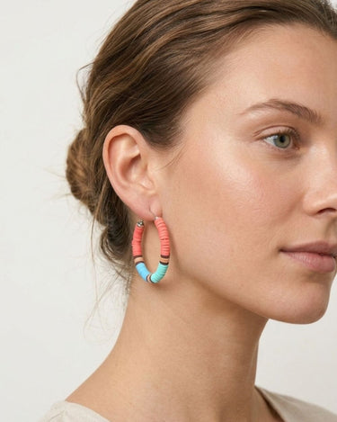 pendientes aro salmon y turquesa