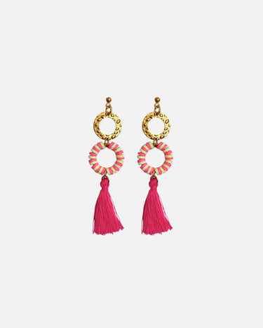 pendientes con borlas en color rosa