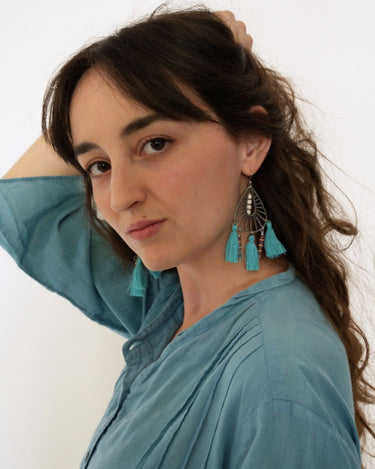 Pendientes de Acero Inoxidable con borlas azules