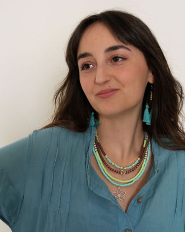 Collar Azul, Verde y Marrón de Cuentas Heishi