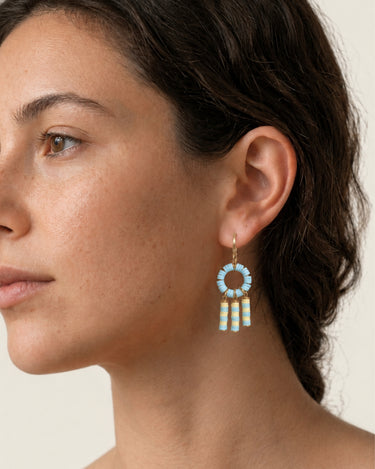 pendientes aro celeste y amarillo