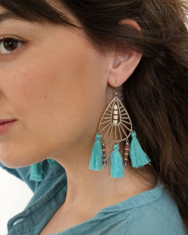 Pendientes de Acero Inoxidable con borlas azules