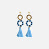 pendientes de acero inoxidable bañado en oro y borlas azules