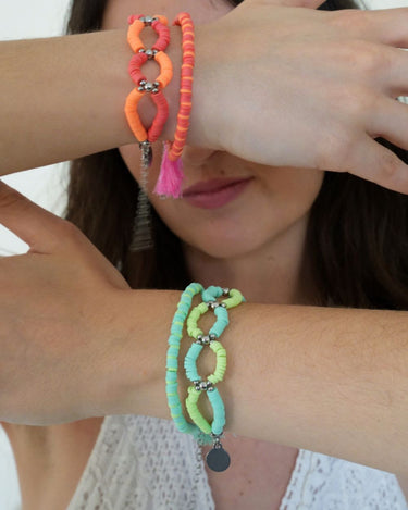 Pulsera de Cuentas Azul y Verde con borla