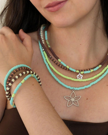 Pulsera de Cuentas Heishi Turquesa, Verde y Marrón