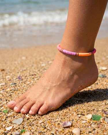 pulsera tobillera anaranjada y lila